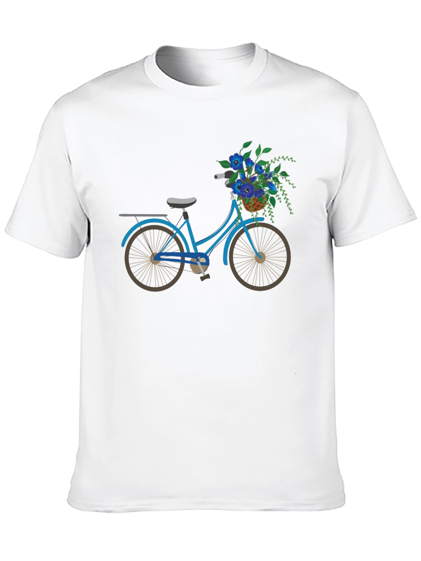 Blue Bicycle & Flowers Black Graphic T-Shirt