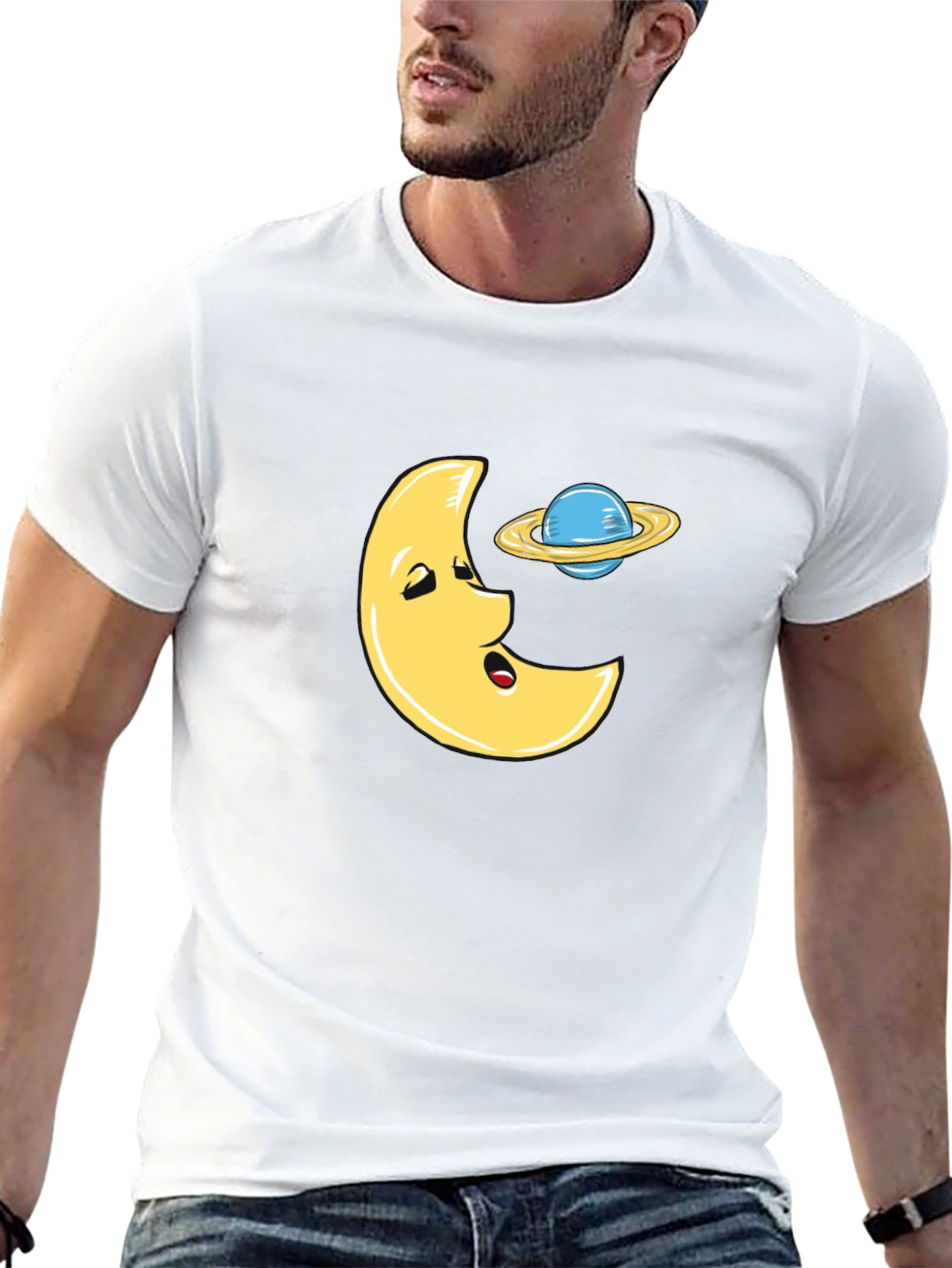 Funny Moon and Planet Black T-Shirt