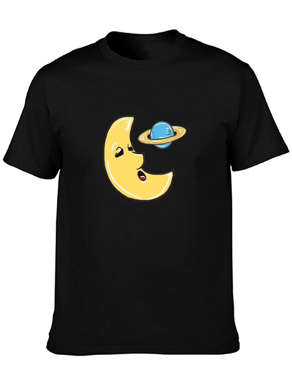 Funny Moon and Planet Black T-Shirt