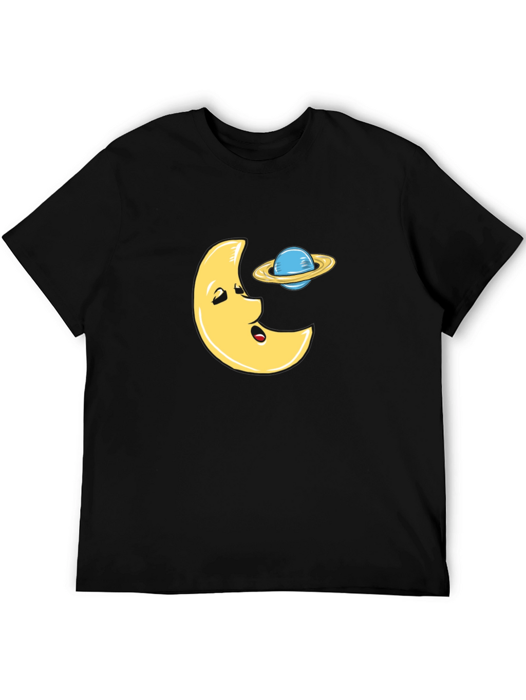 Funny Moon and Planet Black T-Shirt