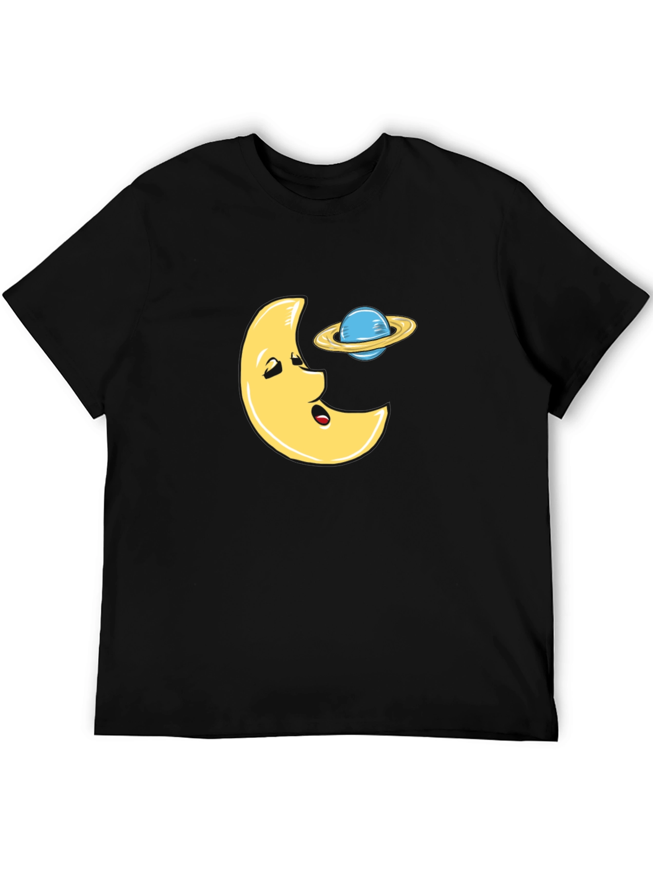 Funny Moon and Planet Black T-Shirt