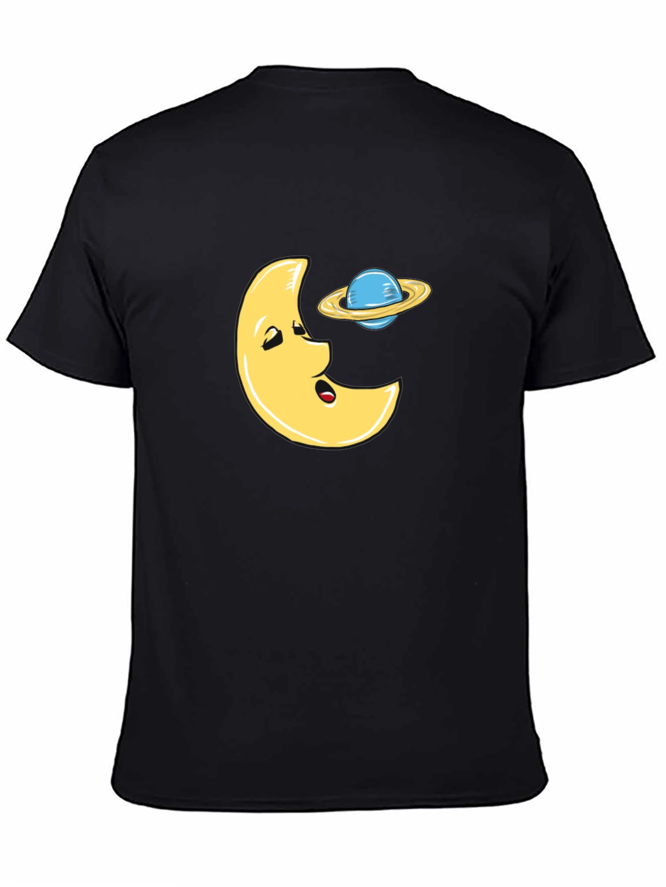 Funny Moon and Planet Black T-Shirt