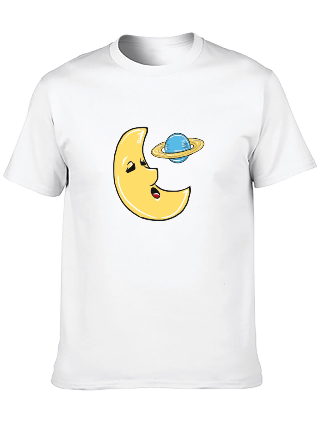 Funny Moon and Planet Black T-Shirt