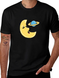 Funny Moon and Planet Black T-Shirt
