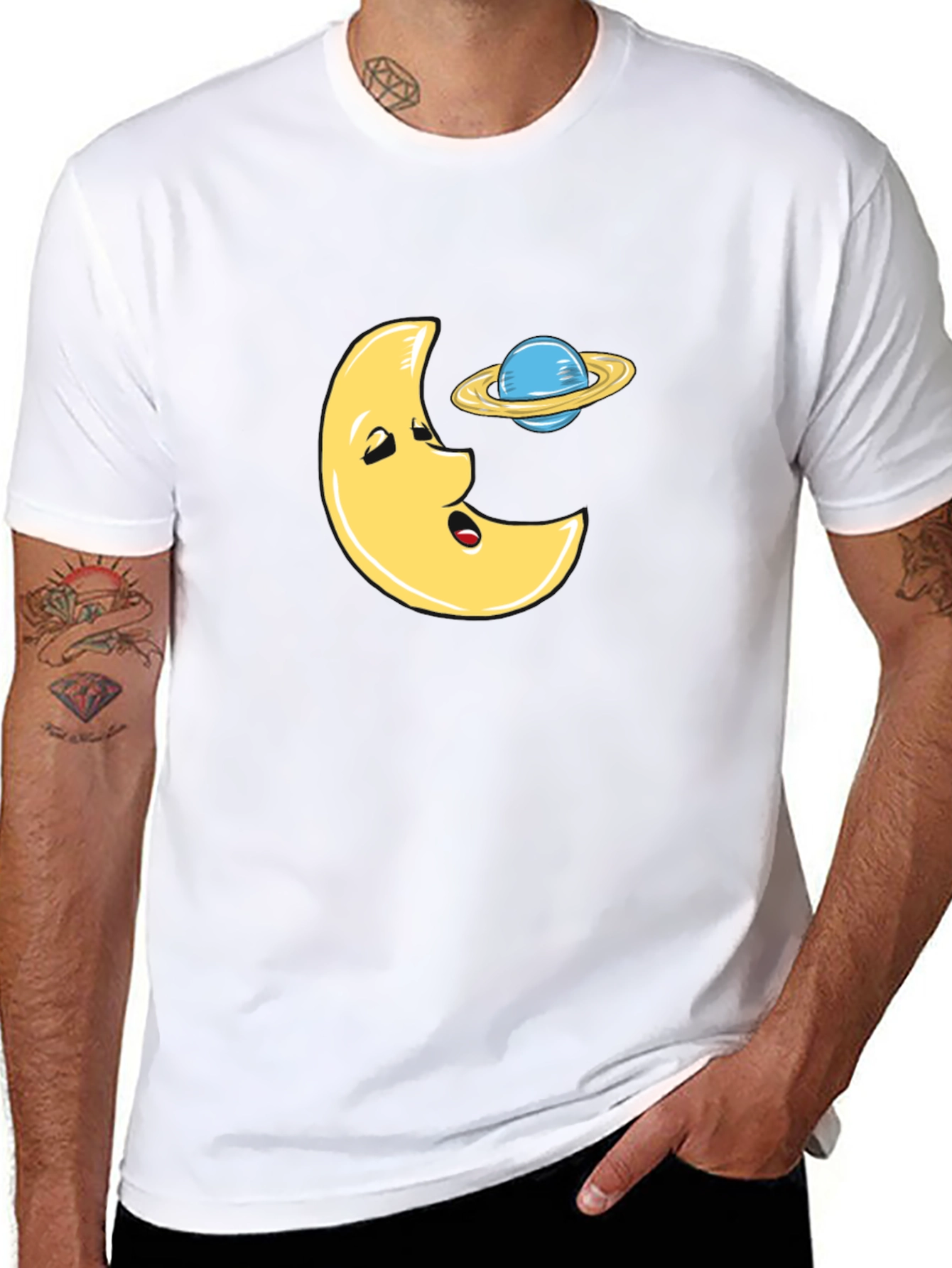 Funny Moon and Planet Black T-Shirt