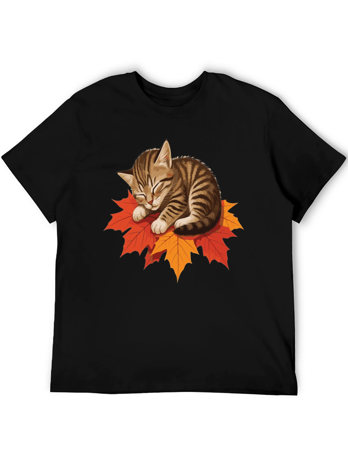 Cute Cat on Leaves Graphic Tee