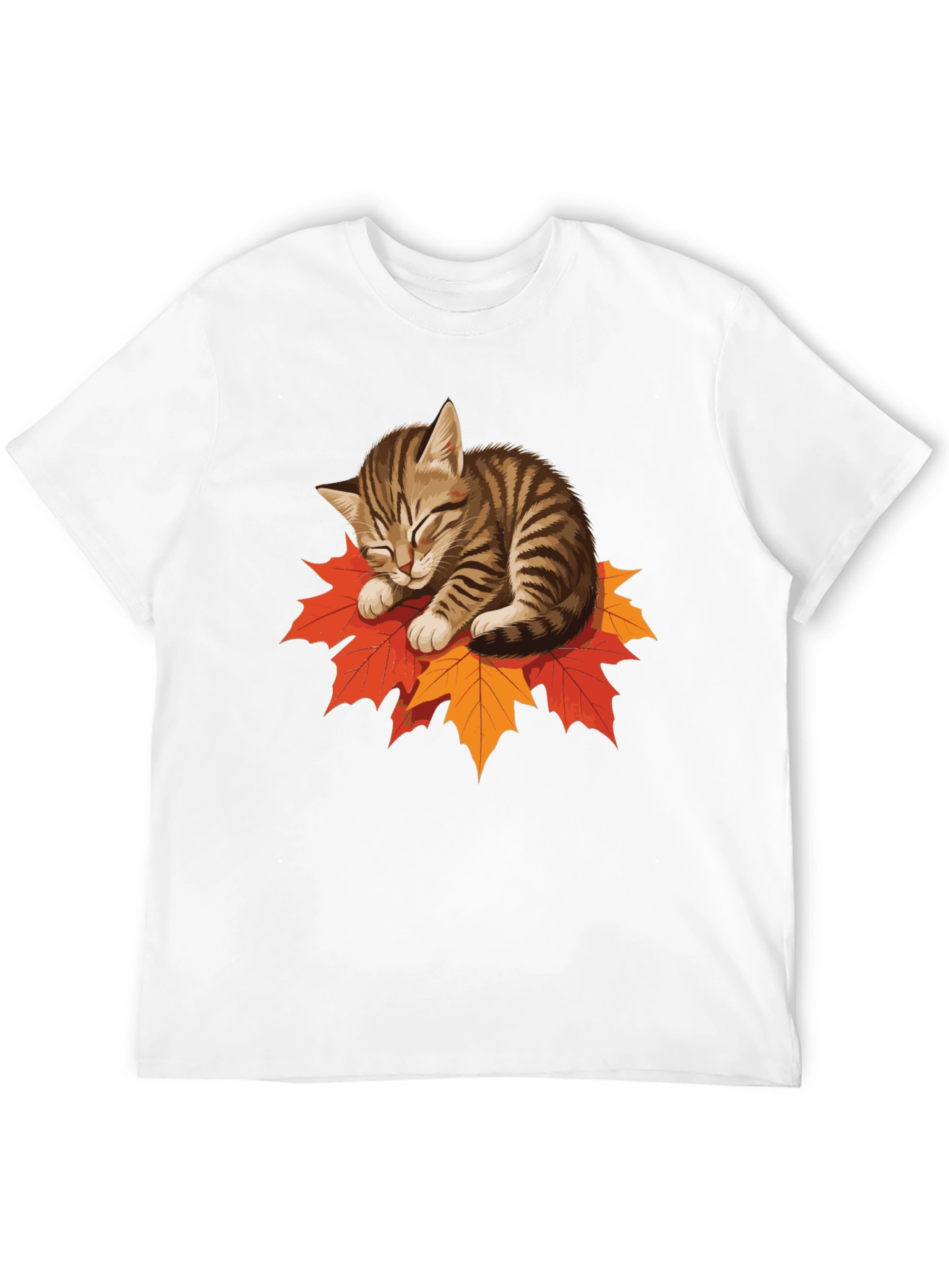 Cute Cat on Leaves Graphic Tee