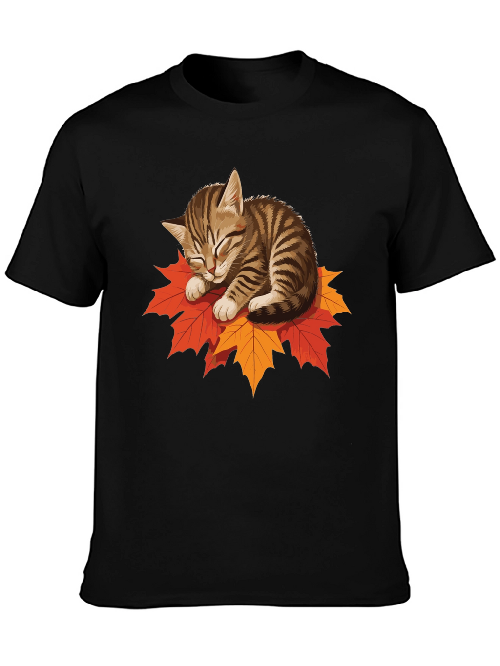 Cute Cat on Leaves Graphic Tee