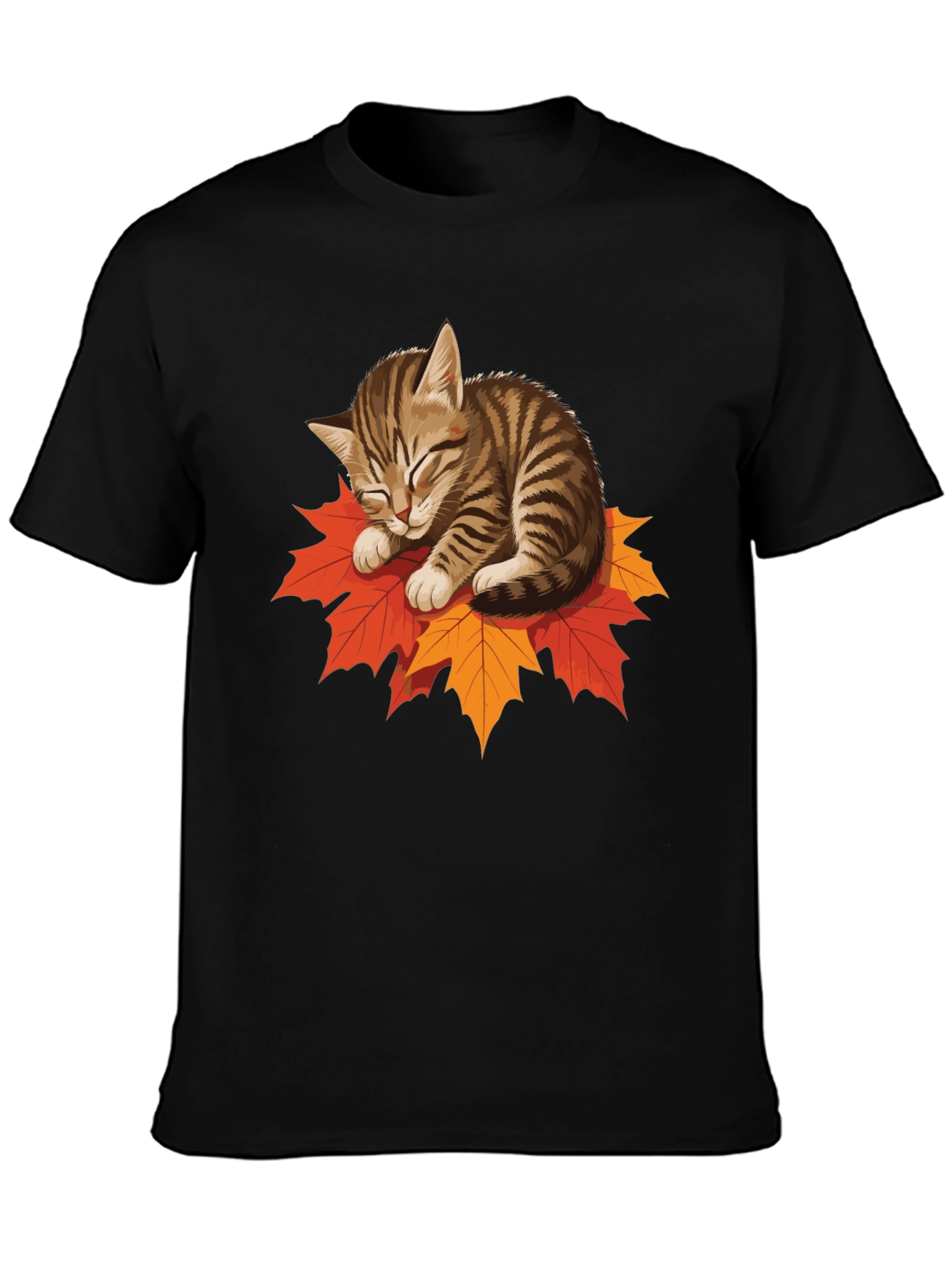 Cute Cat on Leaves Graphic Tee