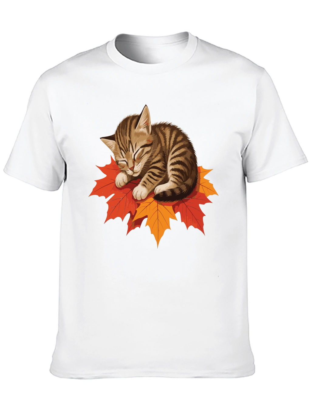 Cute Cat on Leaves Graphic Tee