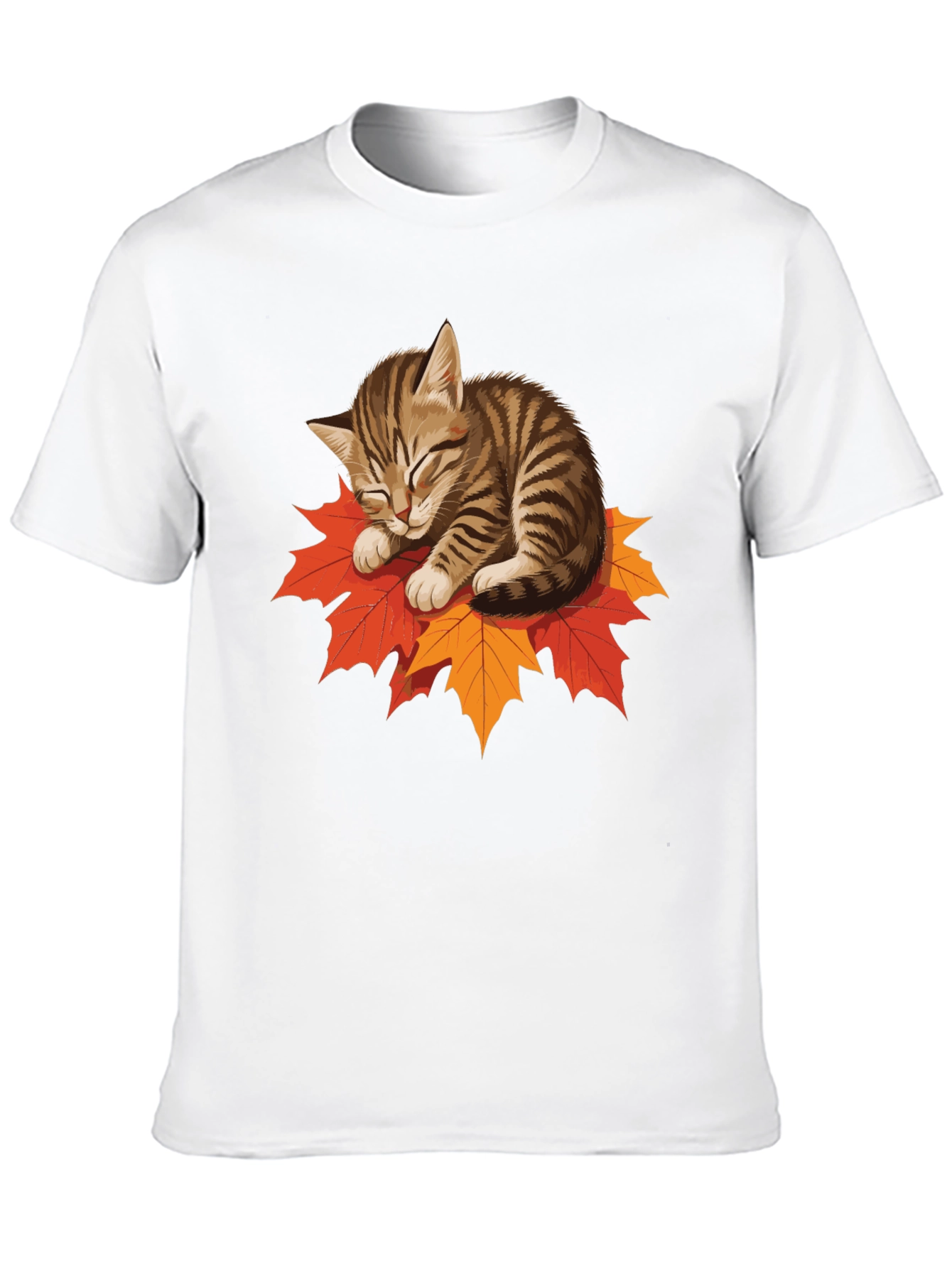 Cute Cat on Leaves Graphic Tee
