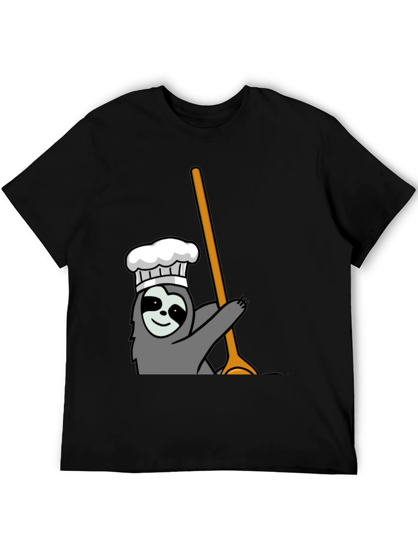 Chef Sloth Graphic Tee - Black Cotton T-Shirt