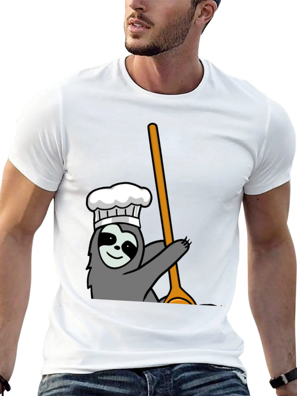 Chef Sloth Graphic Tee - Black Cotton T-Shirt