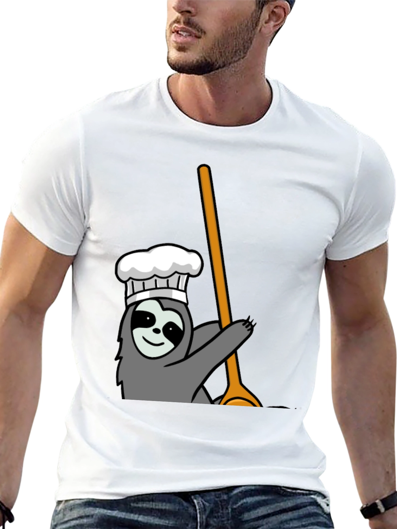 Chef Sloth Graphic Tee - Black Cotton T-Shirt
