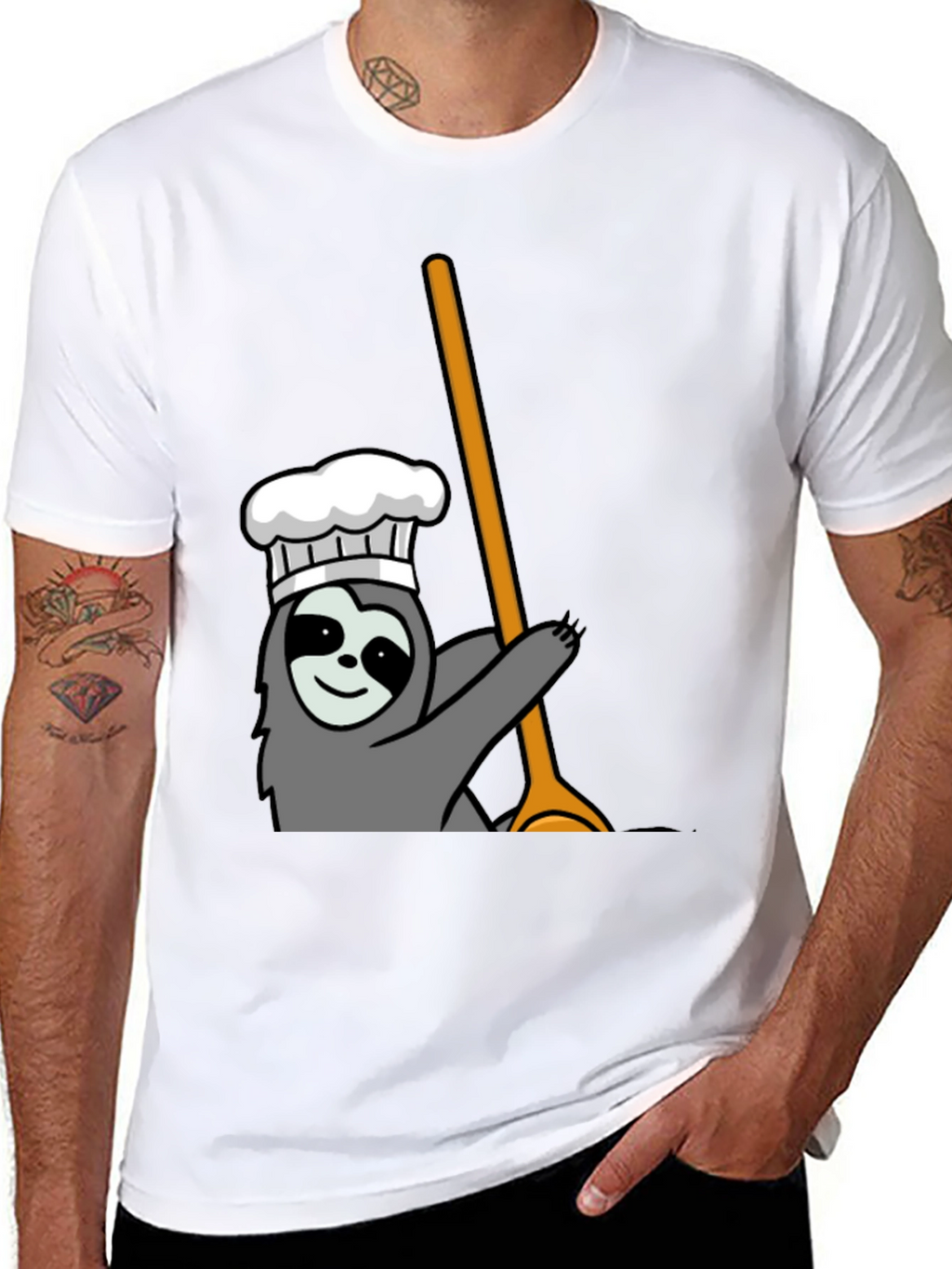 Chef Sloth Graphic Tee - Black Cotton T-Shirt