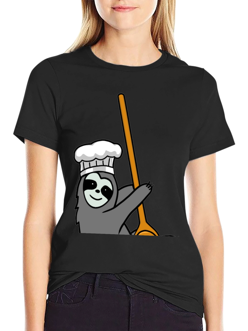 Chef Sloth Graphic Tee - Black Cotton T-Shirt