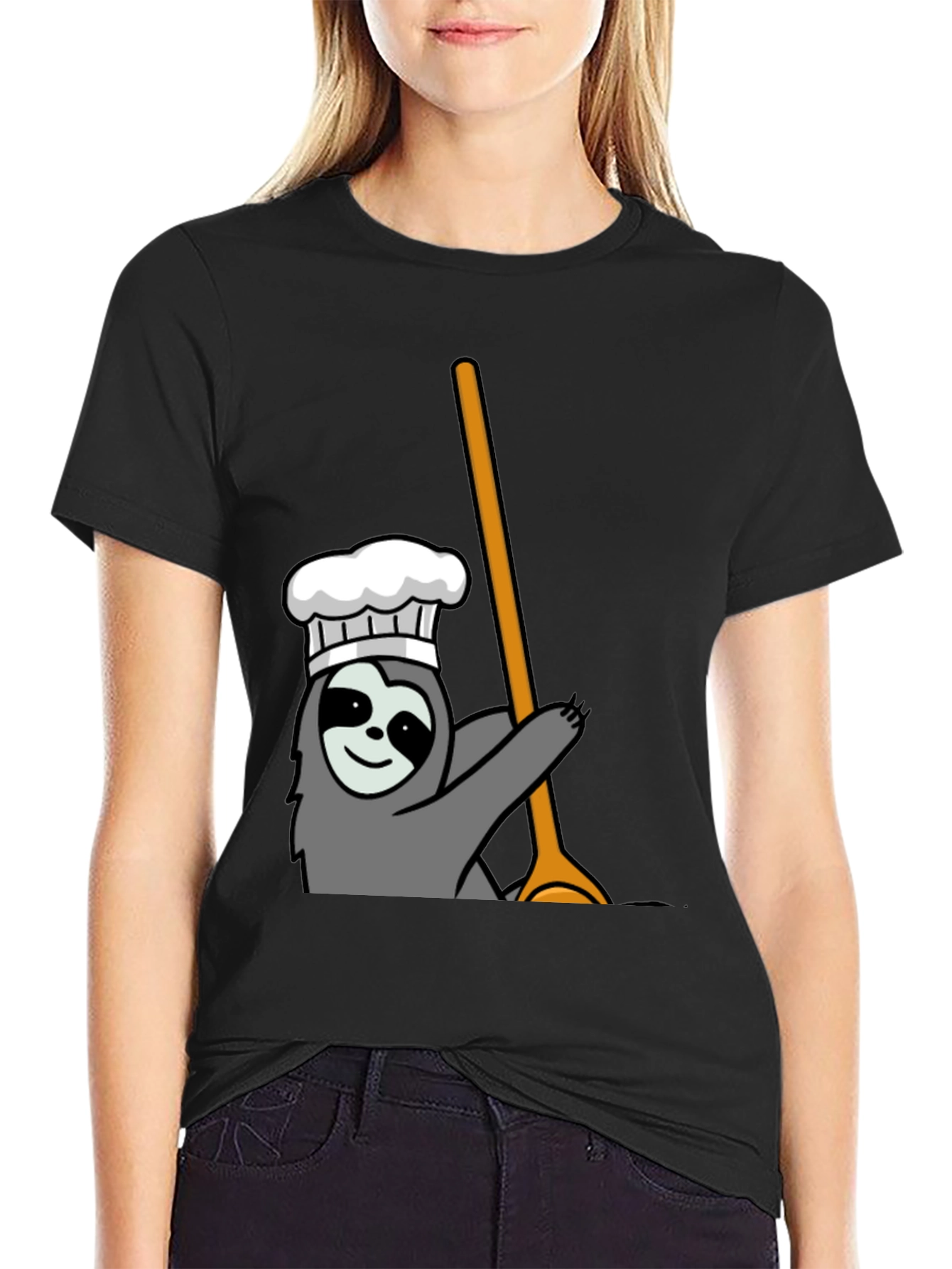 Chef Sloth Graphic Tee - Black Cotton T-Shirt