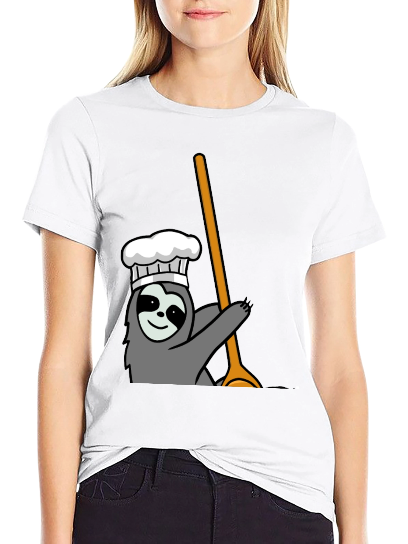 Chef Sloth Graphic Tee - Black Cotton T-Shirt