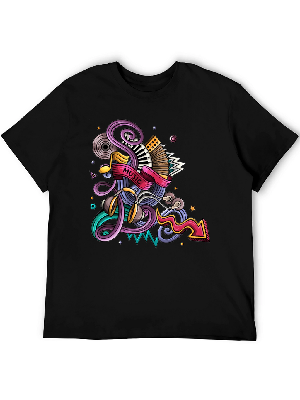 Music Mania Graphic Tee - Black Cotton Comfort