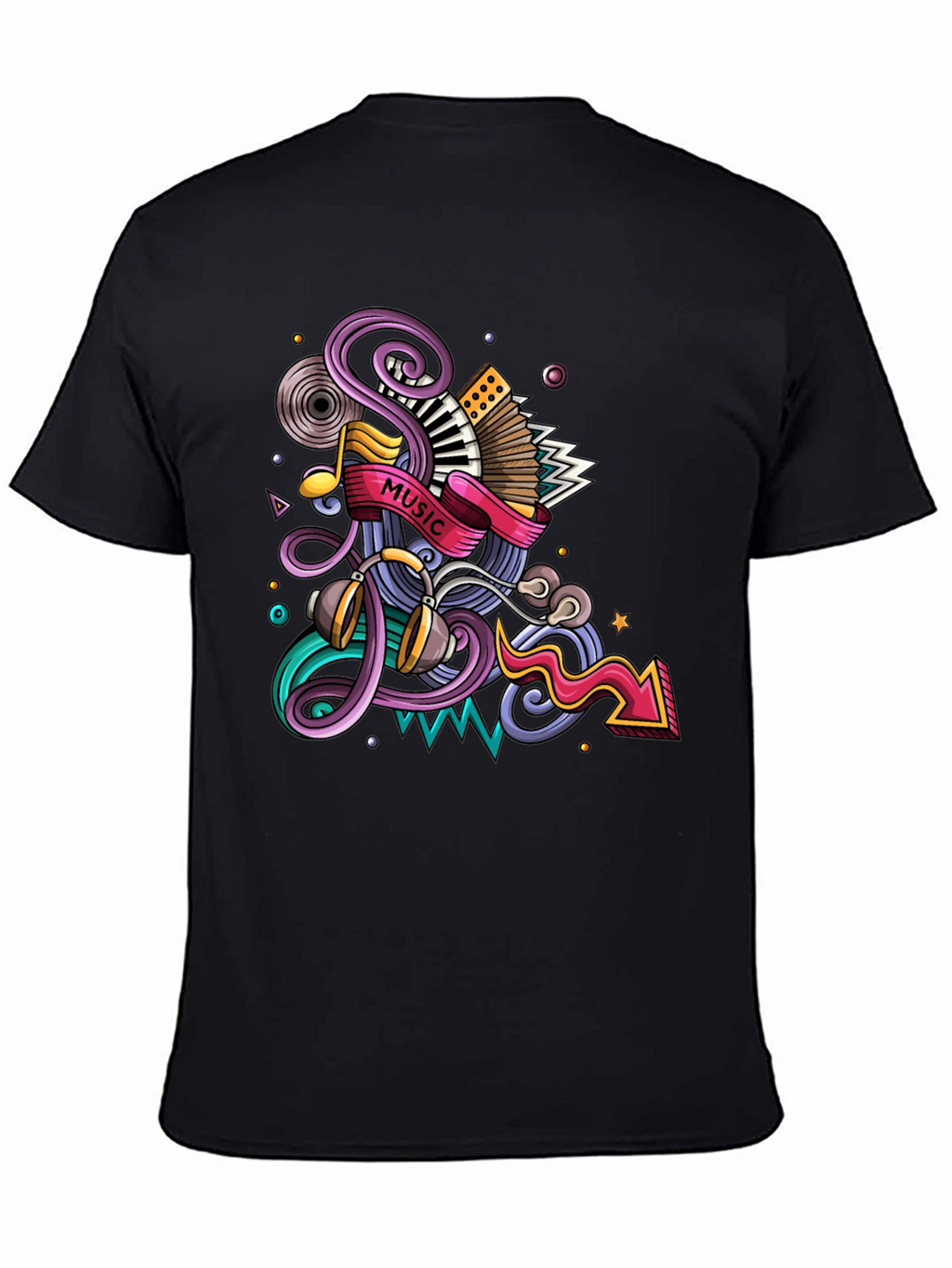 Music Mania Graphic Tee - Black Cotton Comfort