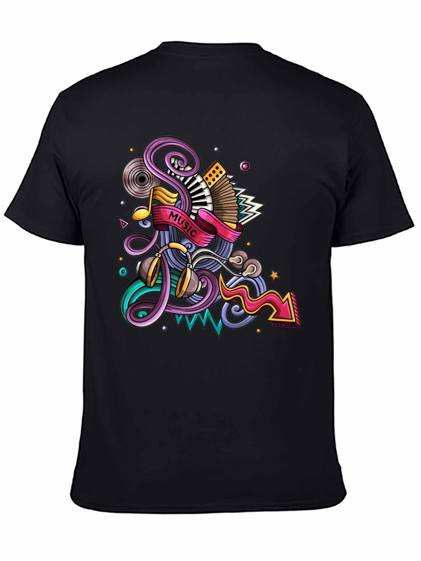 Music Mania Graphic Tee - Black Cotton Comfort