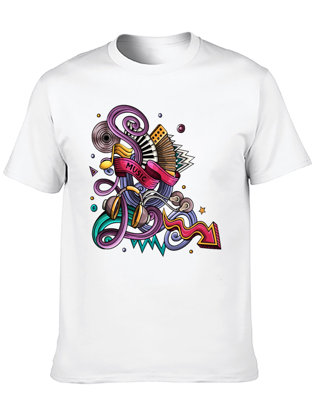 Music Mania Graphic Tee - Black Cotton Comfort
