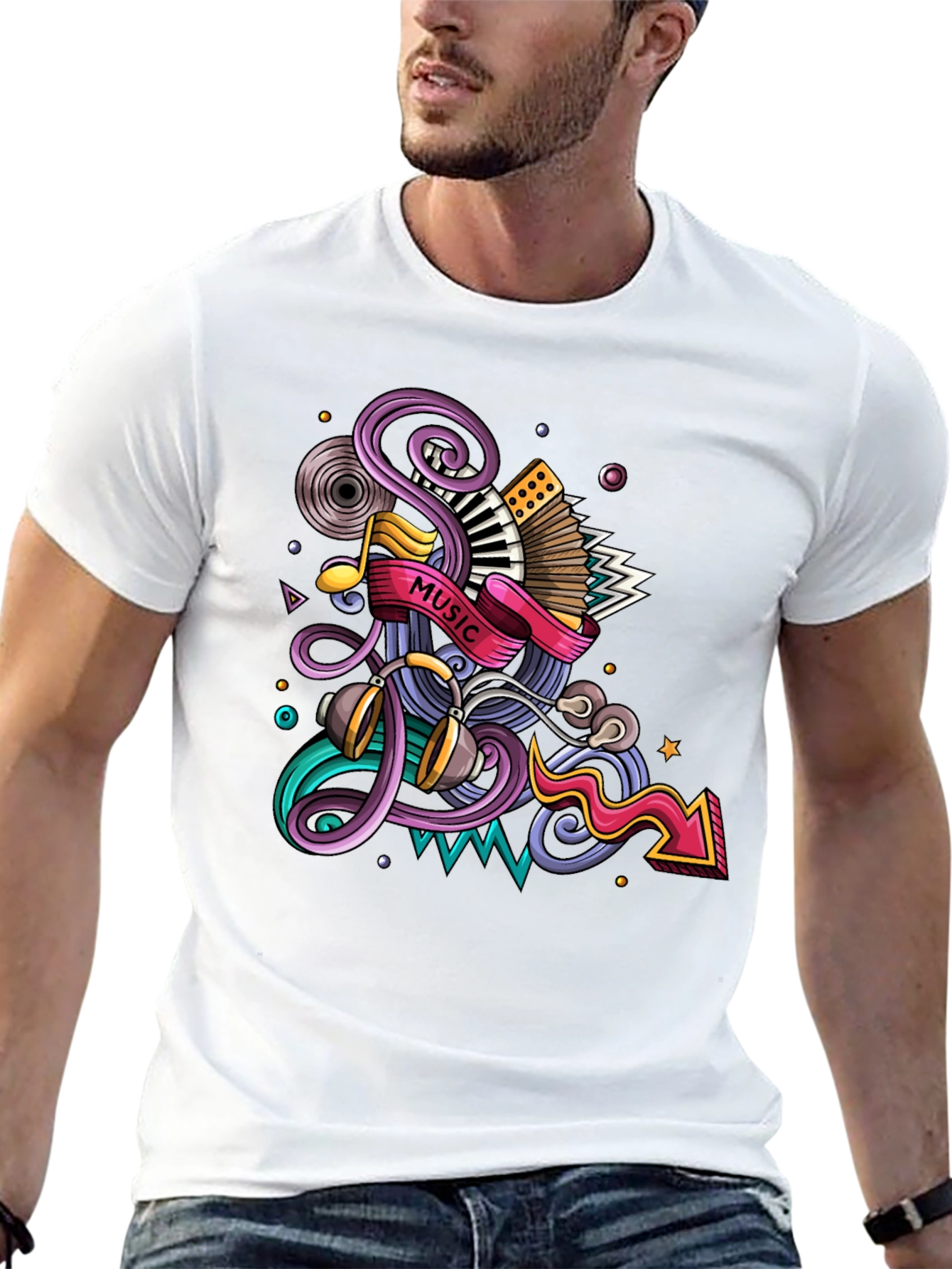 Music Mania Graphic Tee - Black Cotton Comfort