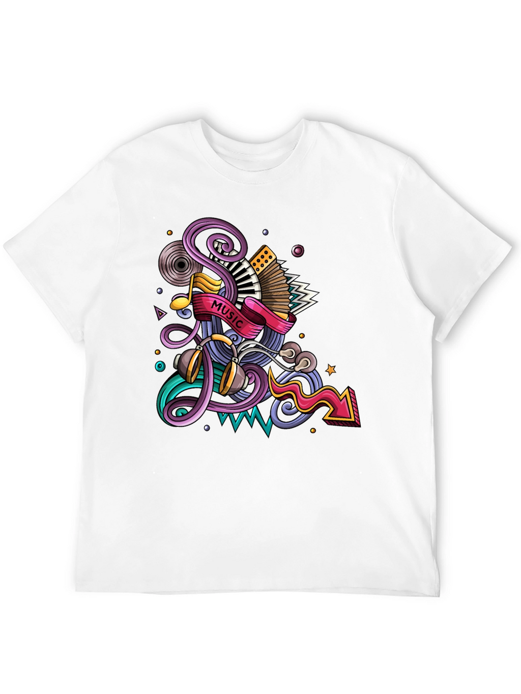 Music Mania Graphic Tee - Black Cotton Comfort
