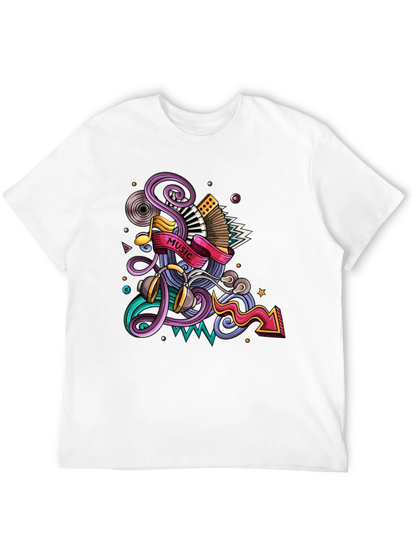 Music Mania Graphic Tee - Black Cotton Comfort