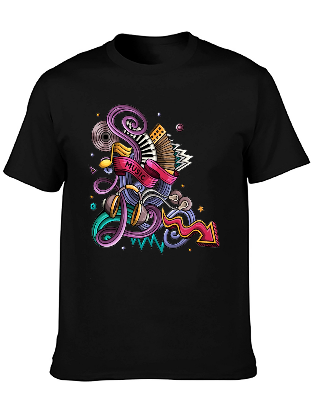 Music Mania Graphic Tee - Black Cotton Comfort