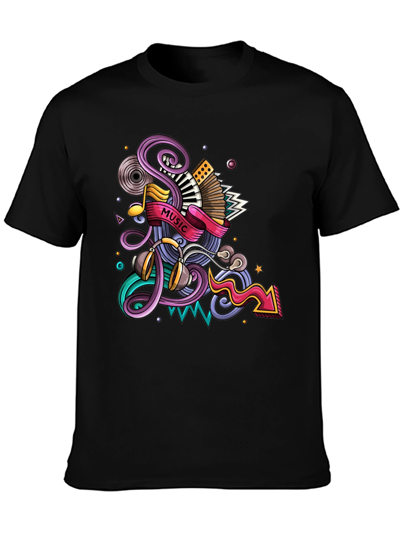 Music Mania Graphic Tee - Black Cotton Comfort