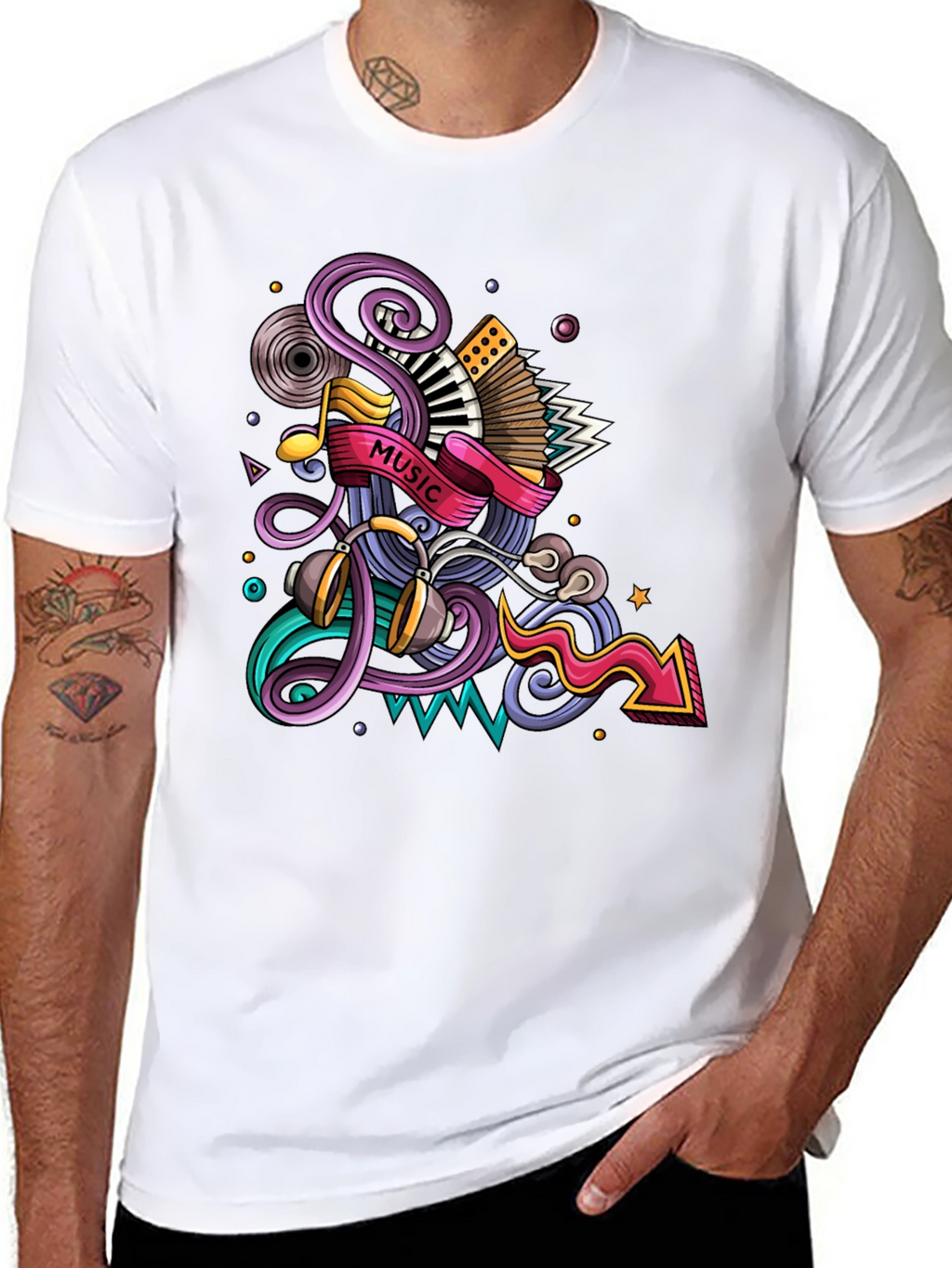 Music Mania Graphic Tee - Black Cotton Comfort