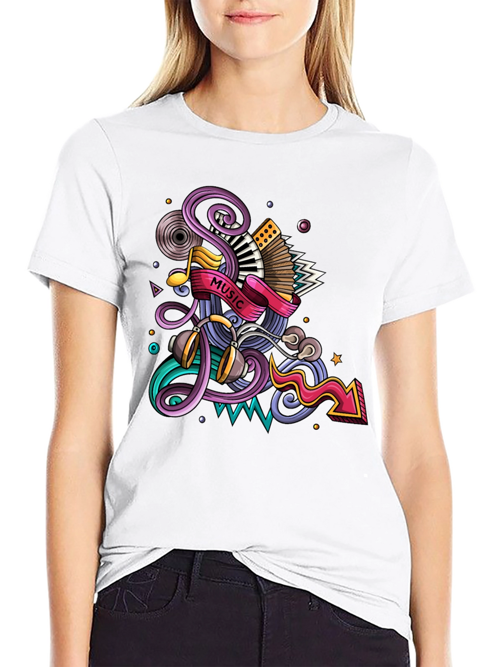 Music Mania Graphic Tee - Black Cotton Comfort