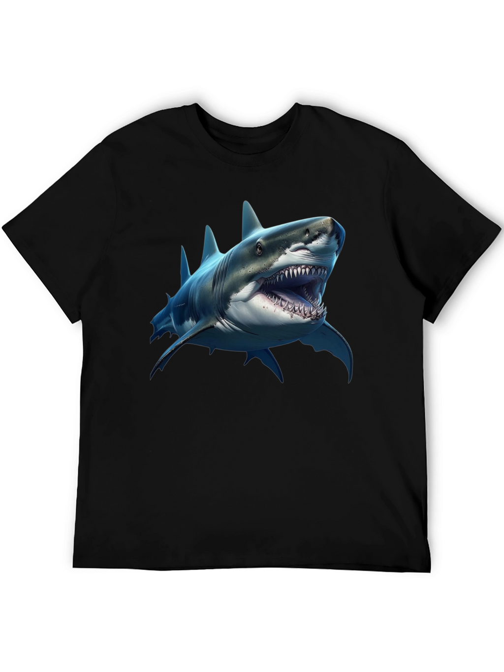 Shark Graphic Print Black Crew Neck T-Shirt