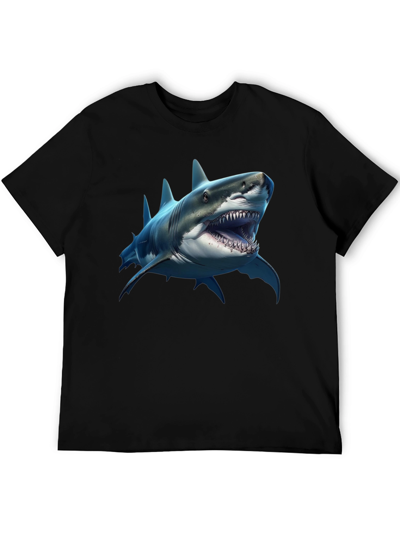 Shark Graphic Print Black Crew Neck T-Shirt
