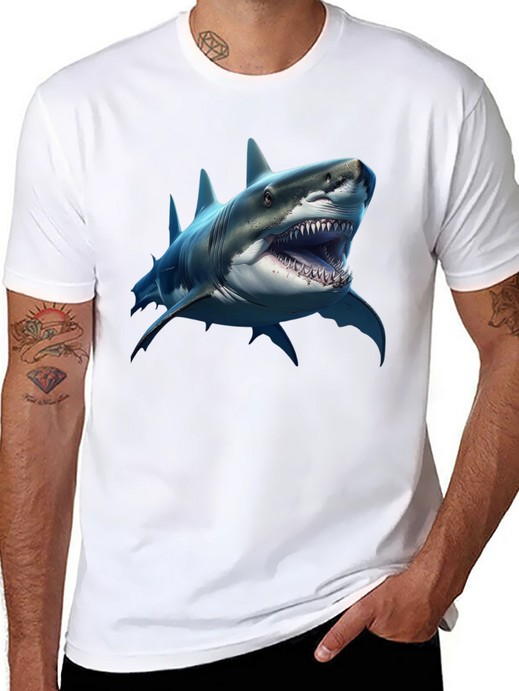 Shark Graphic Print Black Crew Neck T-Shirt