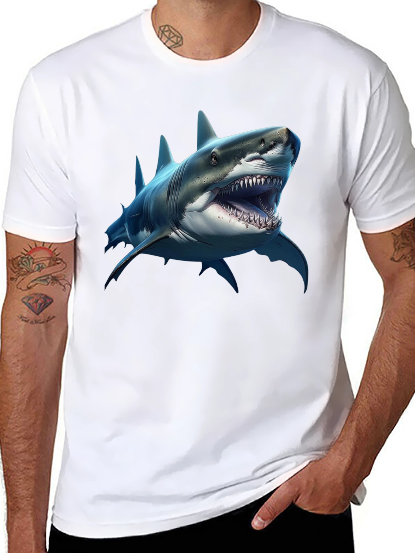 Shark Graphic Print Black Crew Neck T-Shirt