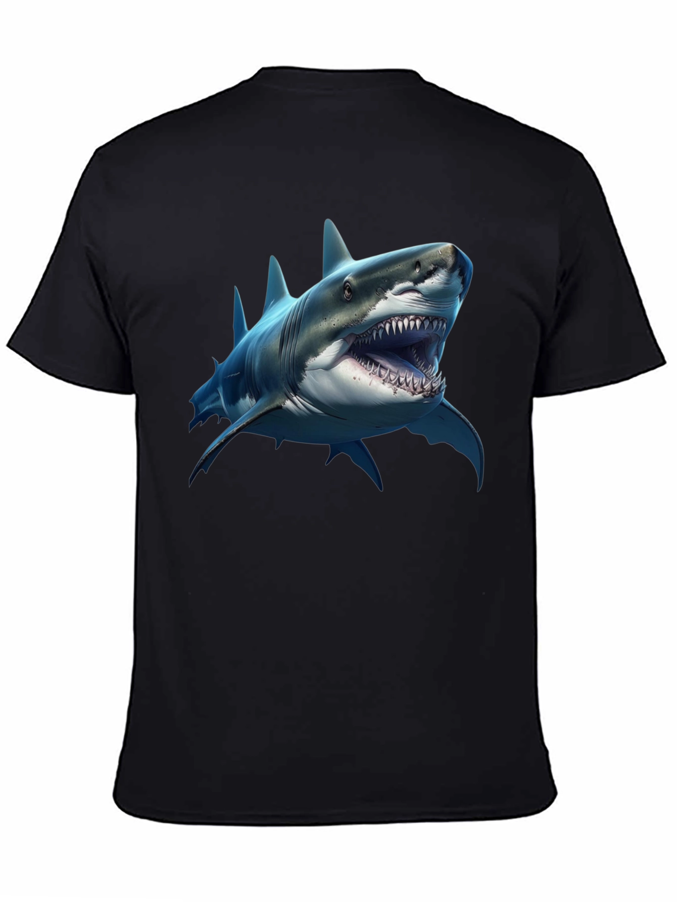 Shark Graphic Print Black Crew Neck T-Shirt