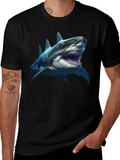 Shark Graphic Print Black Crew Neck T-Shirt