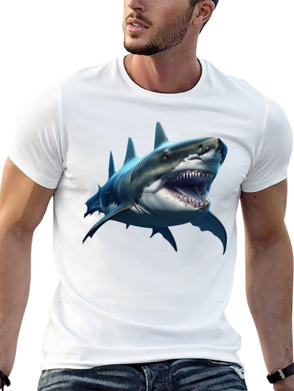 Shark Graphic Print Black Crew Neck T-Shirt