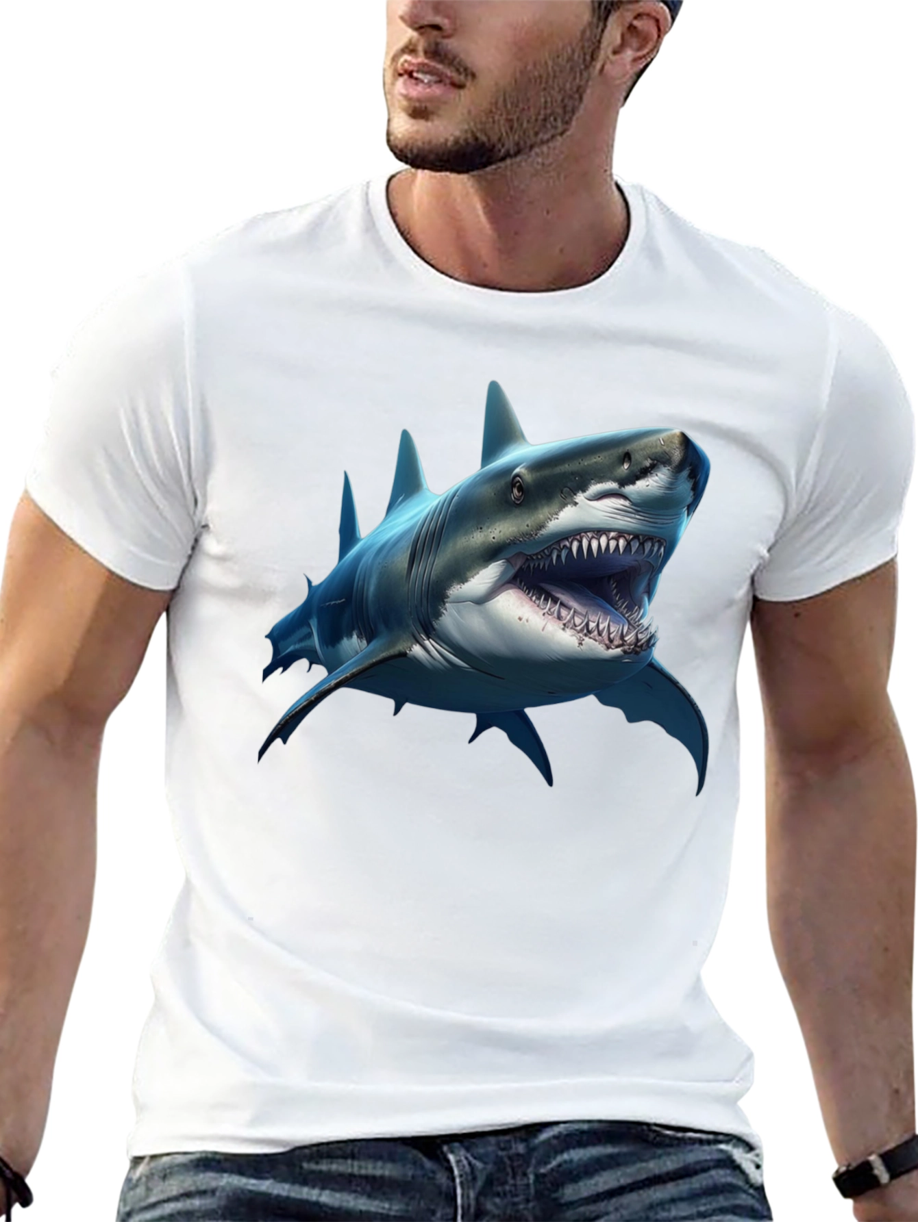 Shark Graphic Print Black Crew Neck T-Shirt