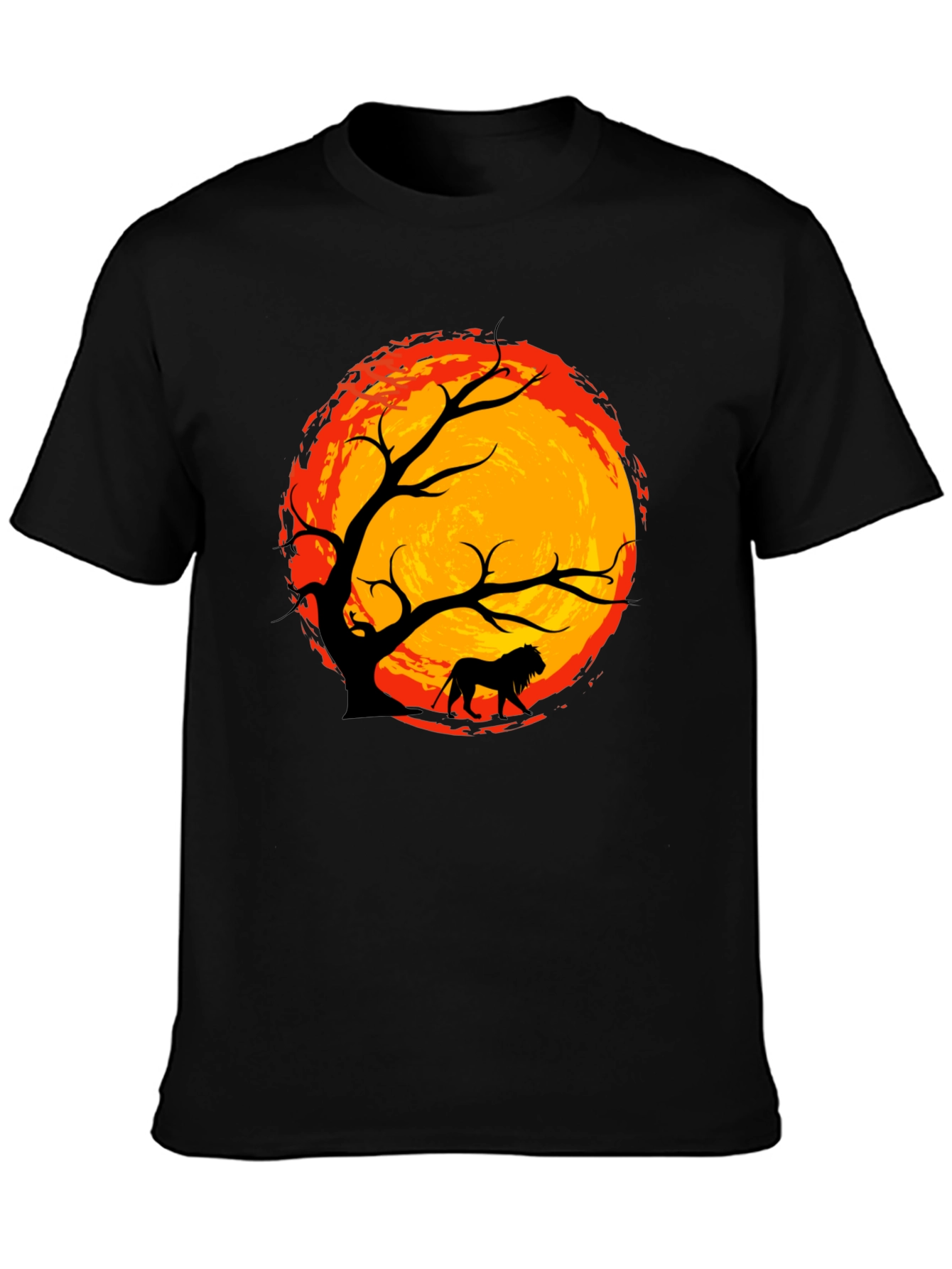 Lion Silhouette Tree Graphic Tee - Black
