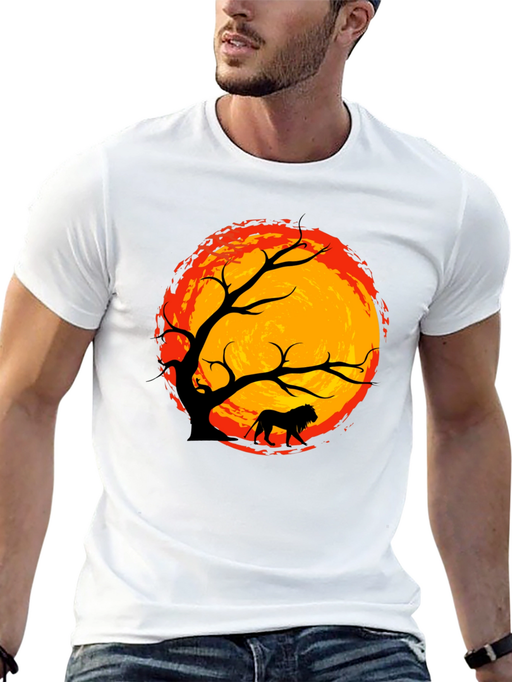 Lion Silhouette Tree Graphic Tee - Black