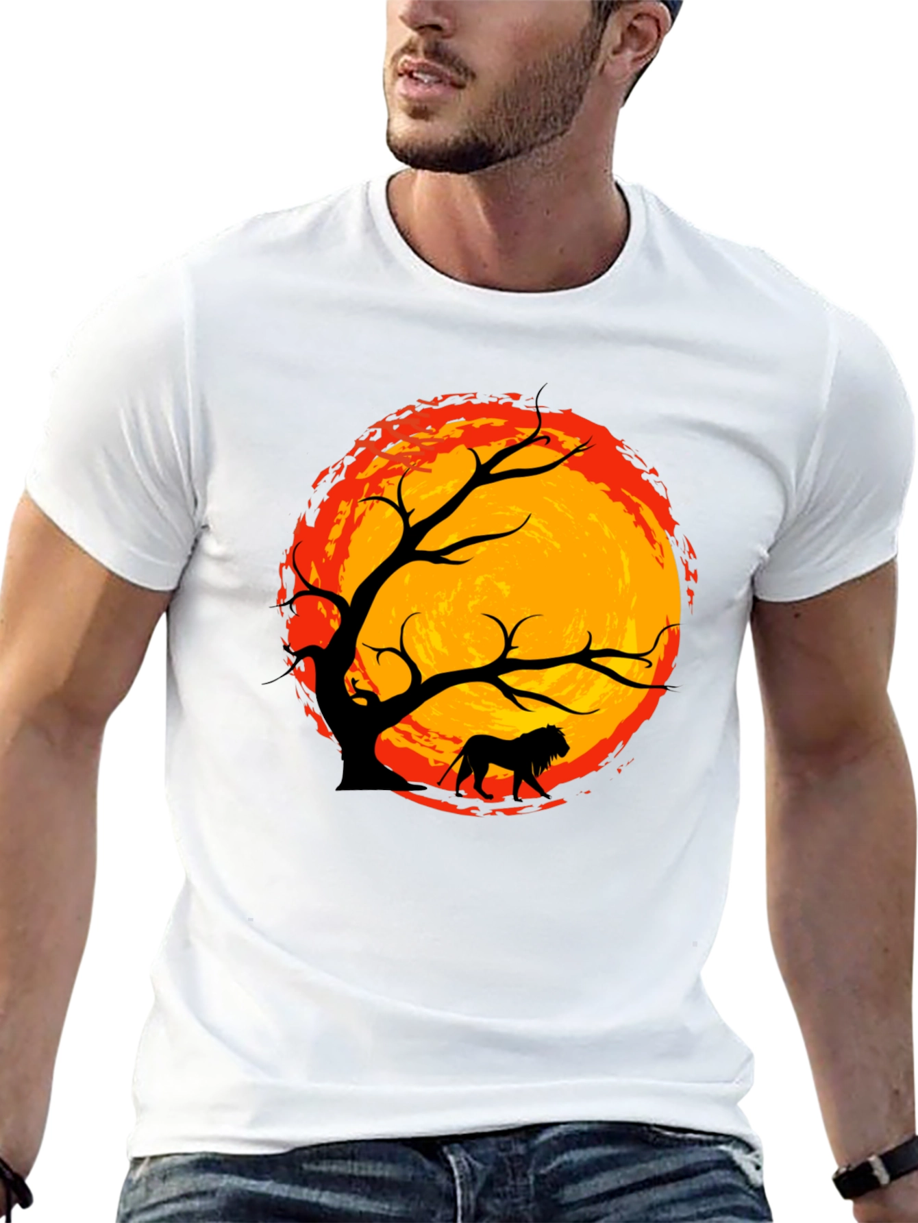 Lion Silhouette Tree Graphic Tee - Black