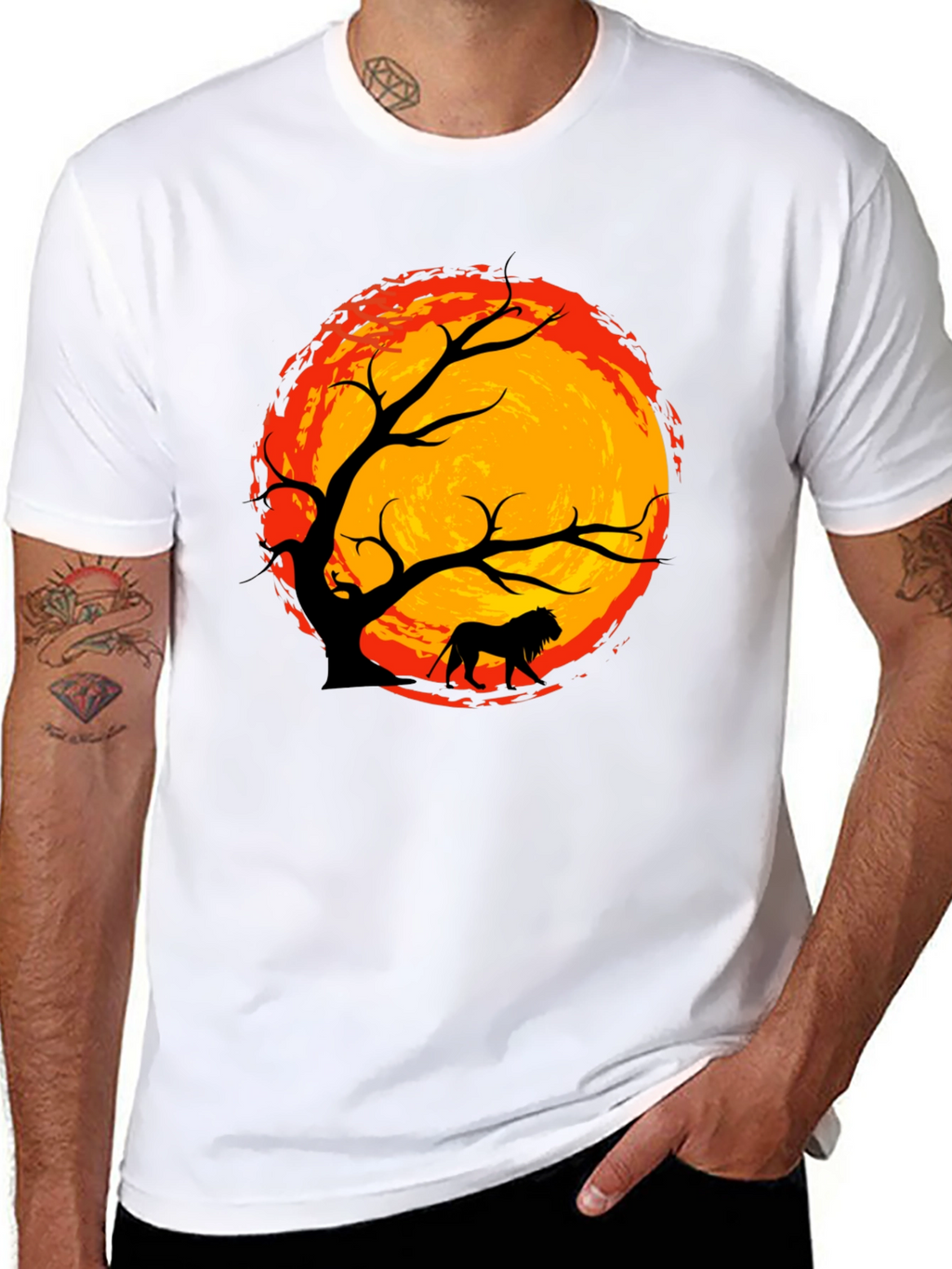 Lion Silhouette Tree Graphic Tee - Black
