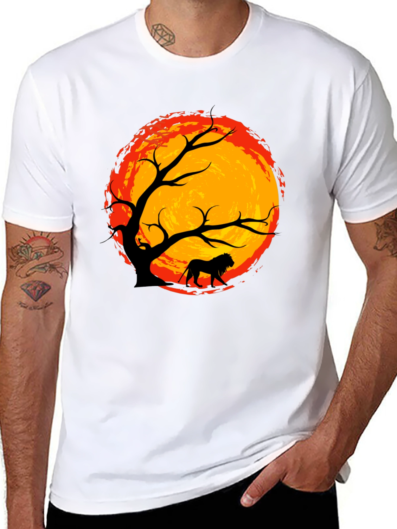 Lion Silhouette Tree Graphic Tee - Black