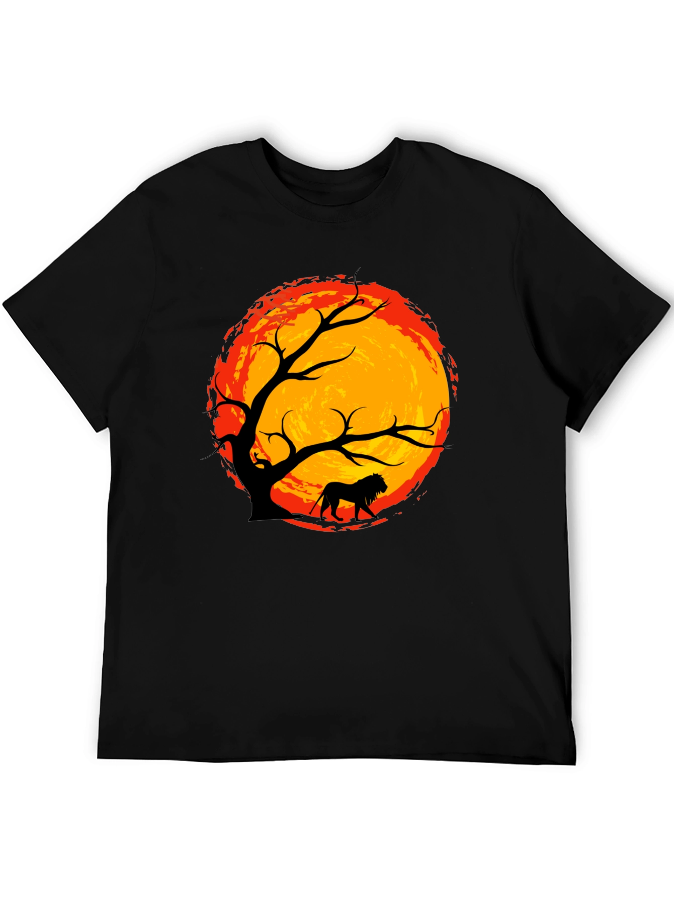 Lion Silhouette Tree Graphic Tee - Black