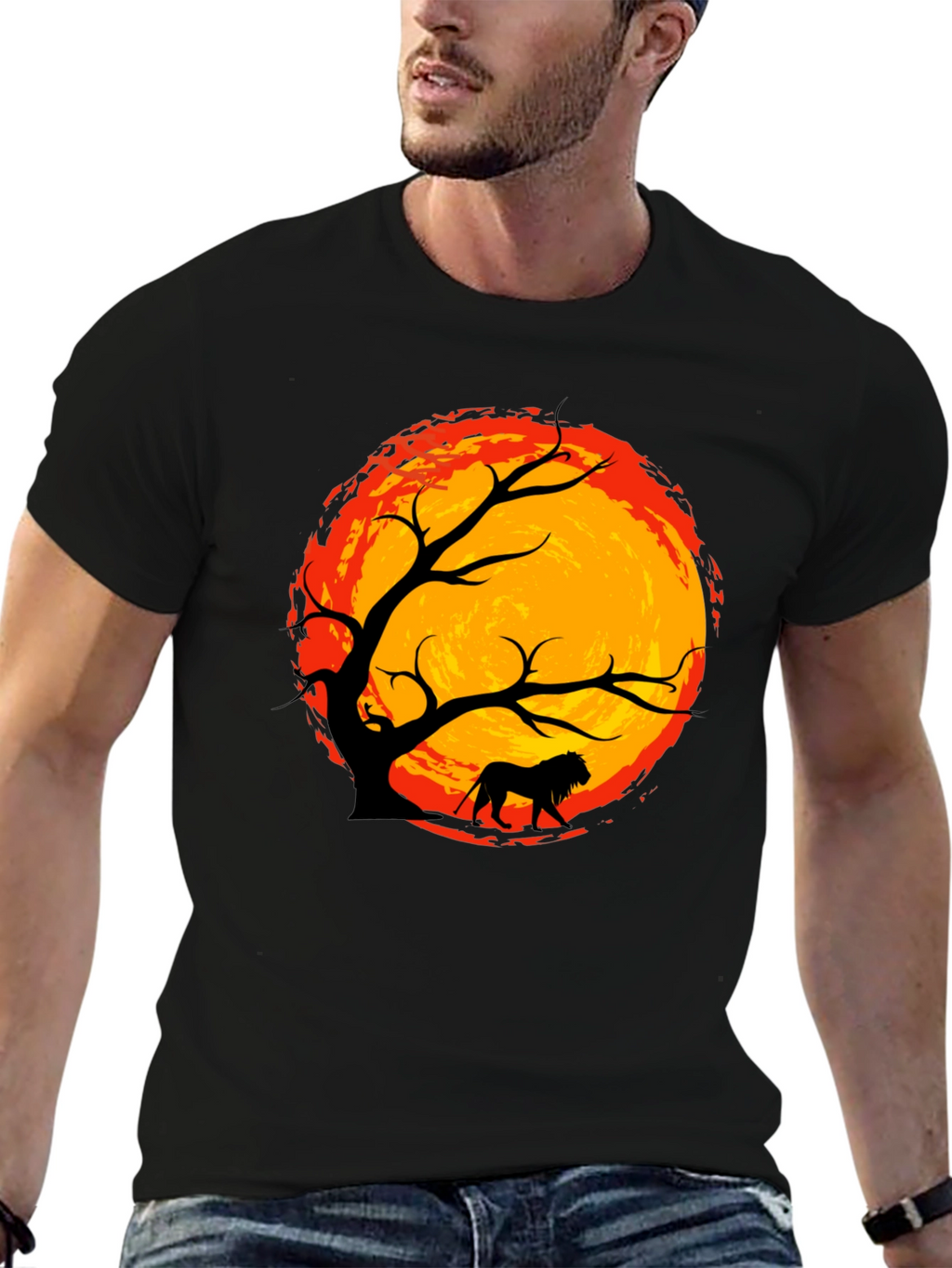 Lion Silhouette Tree Graphic Tee - Black