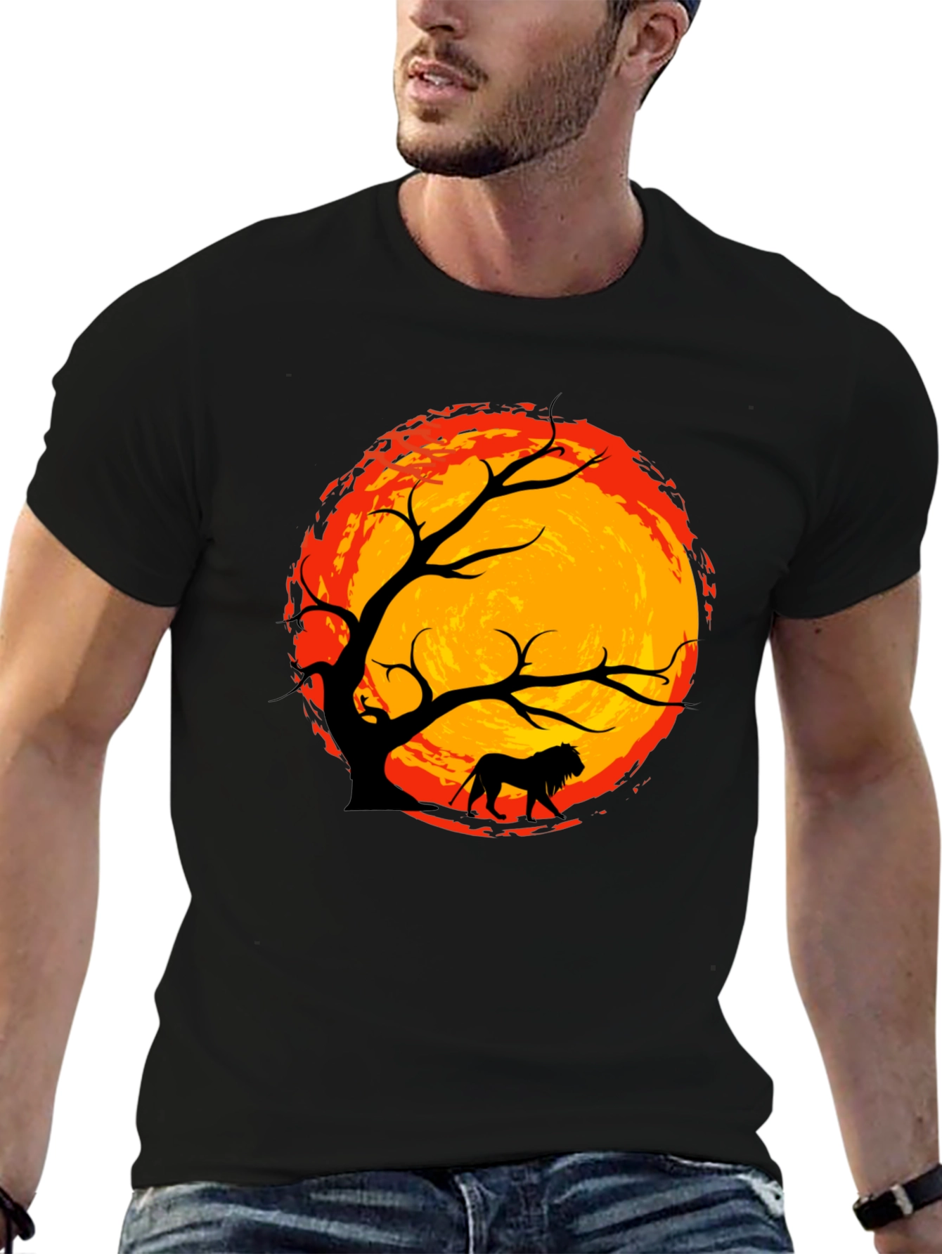 Lion Silhouette Tree Graphic Tee - Black