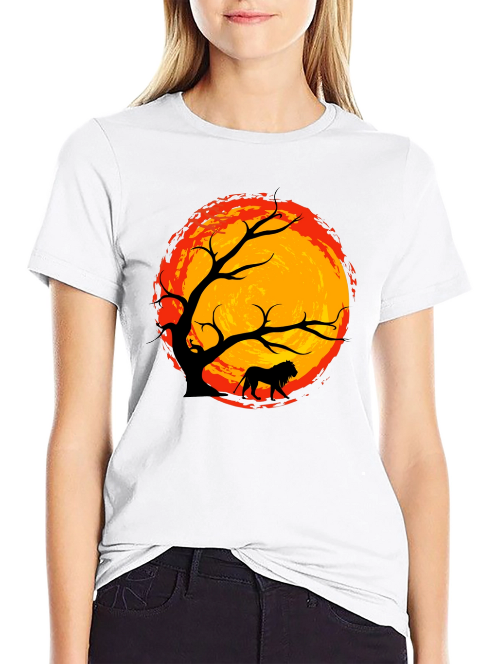 Lion Silhouette Tree Graphic Tee - Black